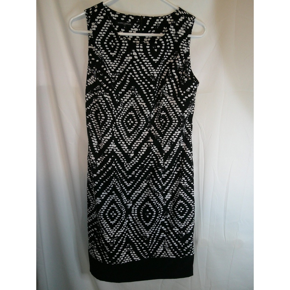 Mario Serrani Italy Dress Sleeveless Geometric Print Career Black White 8